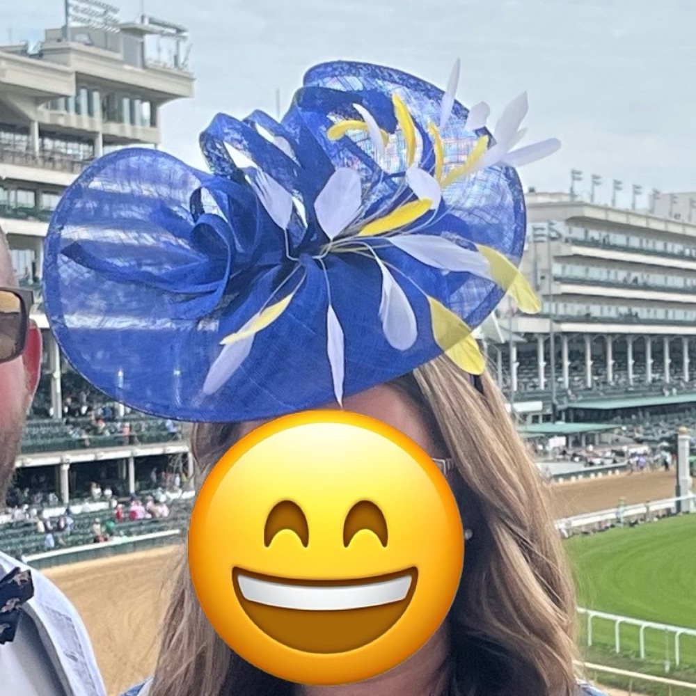 Fascinator - blue, white, yellow